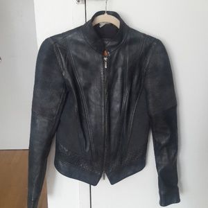 Hugo Boss Women's Grey Mixed Media Leather Jacket